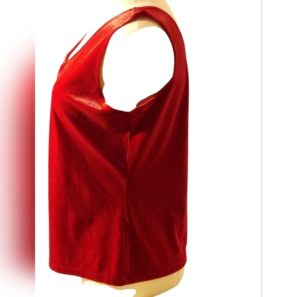 Valerie Stevens - Red Velvet Sleeveless Blouse, Size Medium W/ Pit To Pit Of 38" - Picture 5 of 11